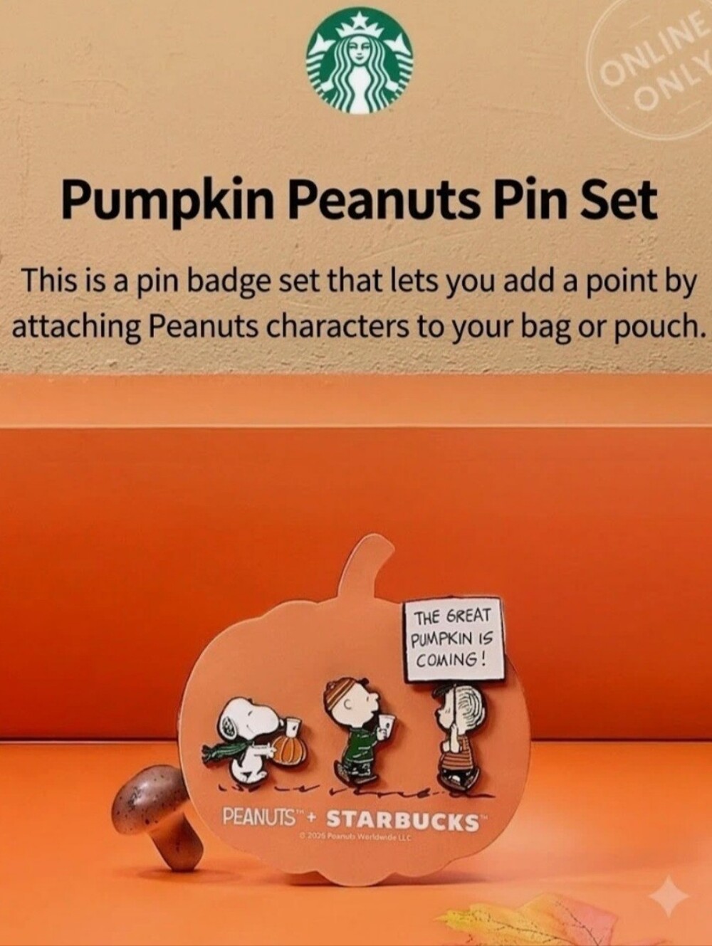 Starbucks Pumpkin Peanuts Enamel Pin Set - Orange